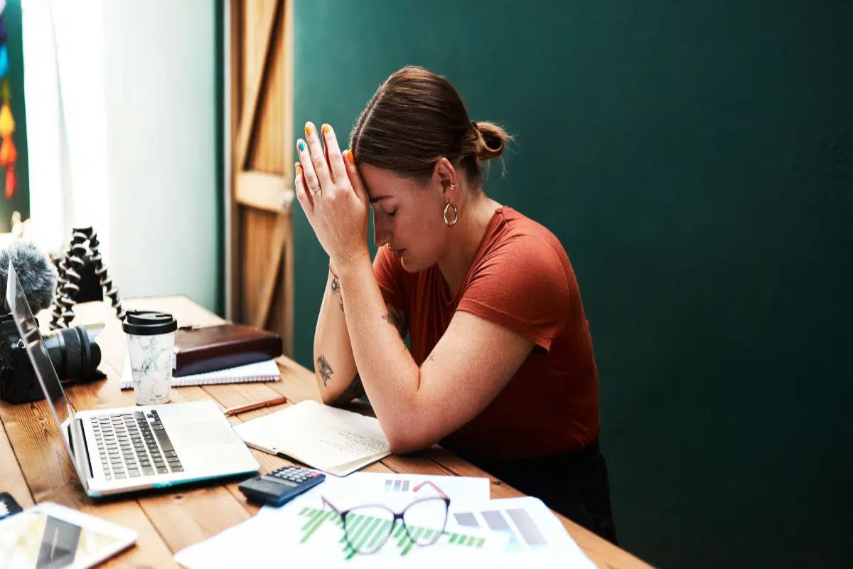 A lady having anxiety at work
