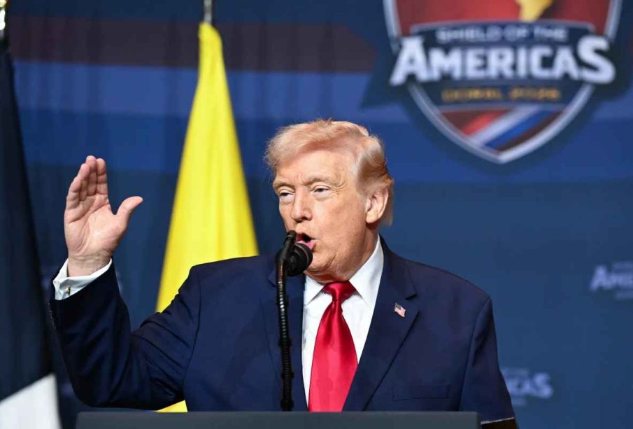 United States President Donald Trump giving a speech about the US Voter ID Bill