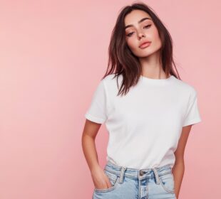 A model on a white shirt and jean trouser