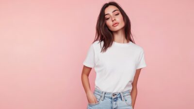 A model on a white shirt and jean trouser