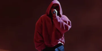 Justin Bieber performing on the stage